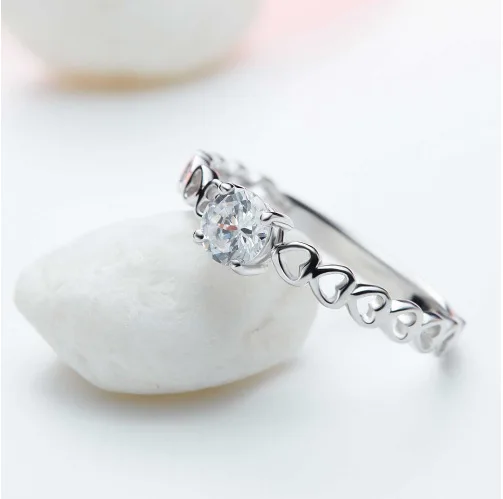 Heart Design Square Crystal Rings For Women Girl Cubic Zircon Fashion Jewelry Finger Circlet With Stones Valentine's Day Gift |