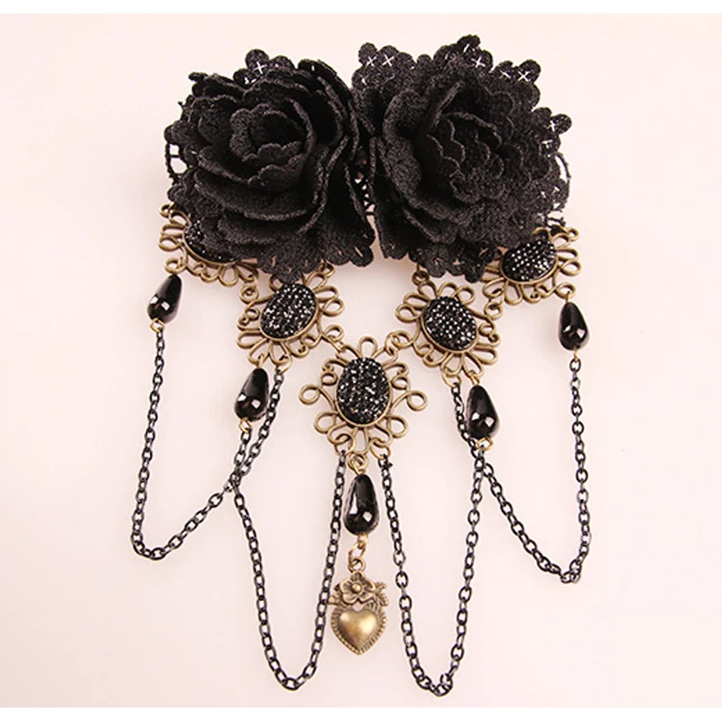 Para Cabelo Винтаж готика черный кружевной цветок повязка на голову заколки для волос