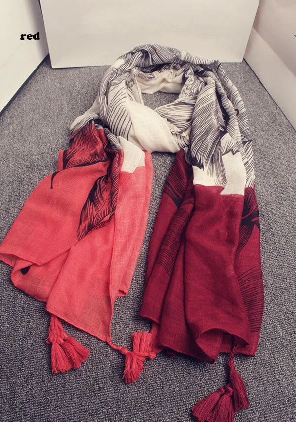 2016 Women Big Floral Pattern Tassel Scarf Cotton 3Colors Retail |