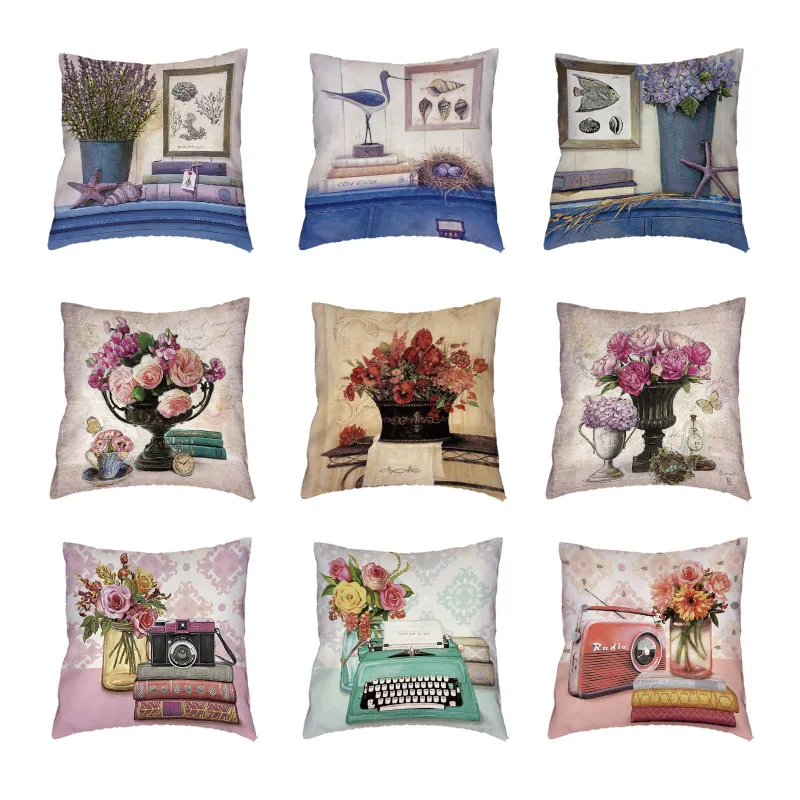 Винтажный цветной чехол для подушки с цветами декоративный белый дивана из