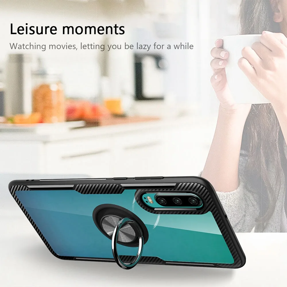 KISSCASE Transparent Phone Case For Huawei P30 P20 Pro Mate 20 Honor 8X 10 Lite Play Car Magnetic Finger Ring Holder Cover Coque |