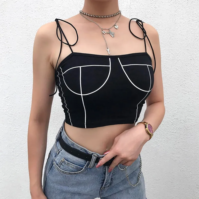 2020 Summer Women's Elegant Fashion Design Sexy Sleeveless Spaghetti Strap Print Off Shoulder Lace Up Crop Top Knitted Camisole |