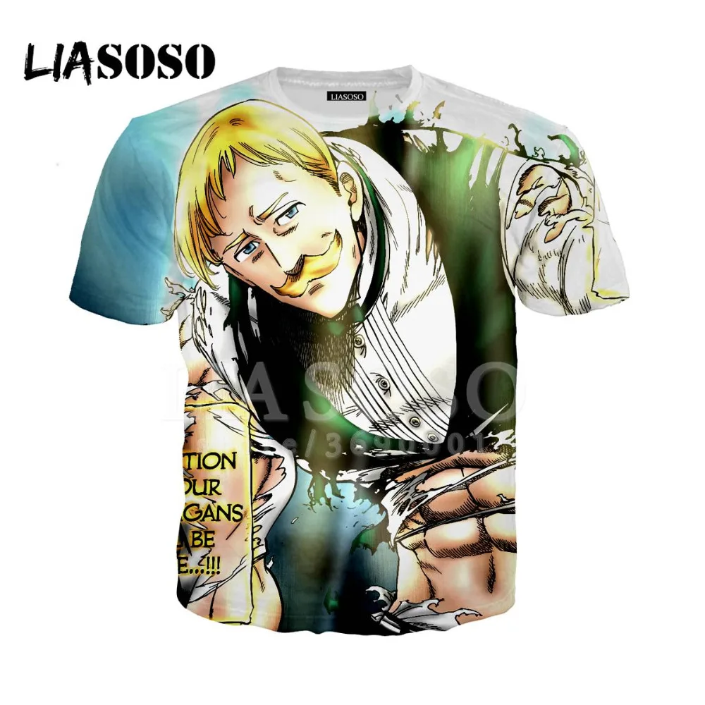 LIASOSO 2018 Женская и мужская футболка с 3D принтом из аниме The Seven Deadly Sins Escanor летняя