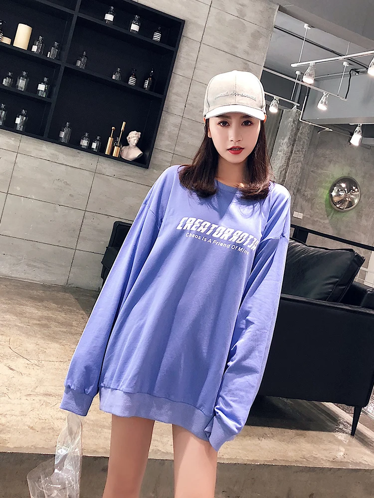 Синяя Длинная толстовка с капюшоном harajuku sudadera mujer exo женские толстовки