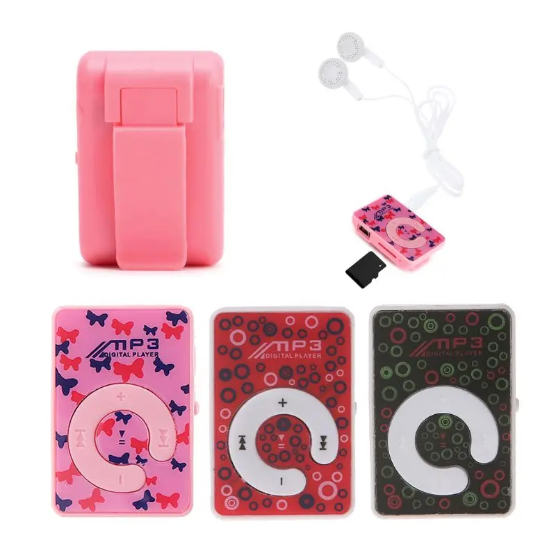 Миниатюрный MP3 плеер с зажимом и круглым узором поддержкой TF карты + мини USB кабель