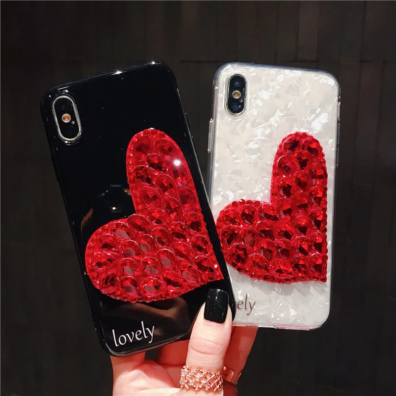 Luxury Diamond Love Heart Phone Case For iPhone X XS XR Max 6 6S 7 8 Plus Bling Rhinestone Soft TPU Shell Cover |