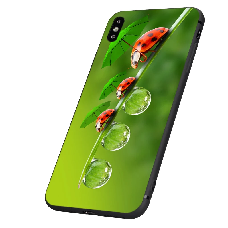 Черный чехол из ТПУ для iphone 5 6 6s 7 8 plus x 10 XR XS 11 pro MAX четыре листа божья коровка