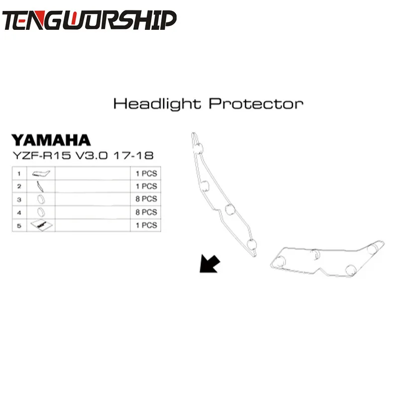Teng Worship для YAMAHA YZF R 15 R15 V3.0 2017 2018 Защитная крышка фар мотоцикла линза