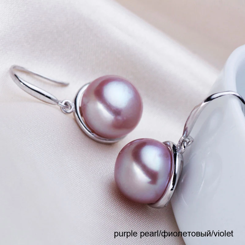 purple pearl earring Новая мода белый натуральный пресноводный жемчуг серьги ювелирные изделия для женщин 925 стерлингового серебра ювелирные изделия подарок на свадьбу - Цвет камня: purple pearl earring