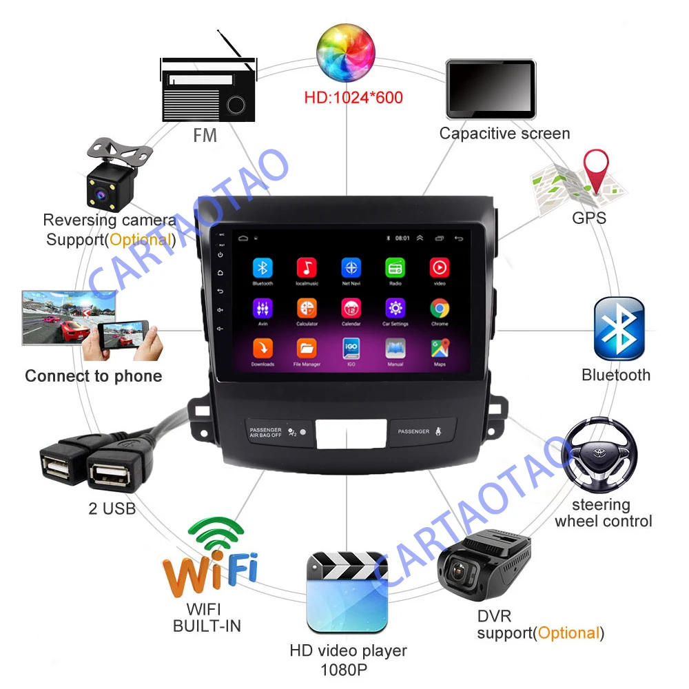 2.5D 2din Android Автомобильный радиоприемник Мультимедийный плеер для Mitsubishi Outlander / Peugeot4007 2006-2009 2010 2011 2012 Navitel GPS WI-FI