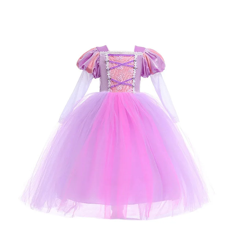 Only Dress Костюм принцессы Рапунцель для девочек от 4 до 12 лет вечерние платья Рапунцель из тюля с длинными рукавами для костюмированной вечеринки - Цвет: Only Dress