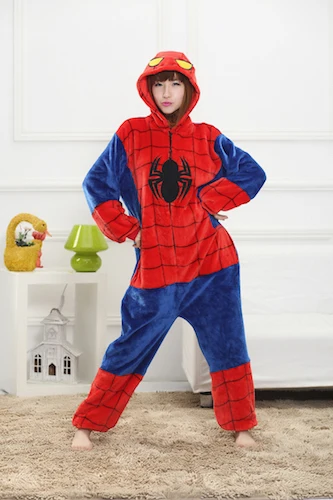 Pajamas Костюм Человека-паука Marvel для взрослых и женщин; пижамы с животными+ обувь; фланелевые пижамы с человеком-пауком; зимняя одежда для костюмированной вечеринки - Цвет: Pajamas