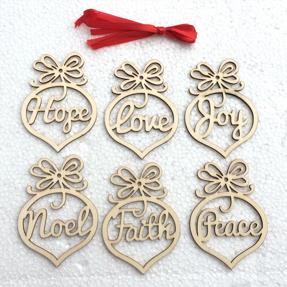 6Pcs Christmas Decorations Wooden Ornament Xmas Tree Hanging Tags Pendant Decor 9.25 | Дом и сад