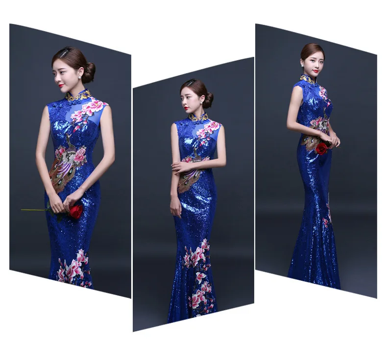 Red Chinese Wedding Dress Female Long Cheongsam Gold Slim Chinese Traditional Dress Women Qipao for Wedding Party embroidery