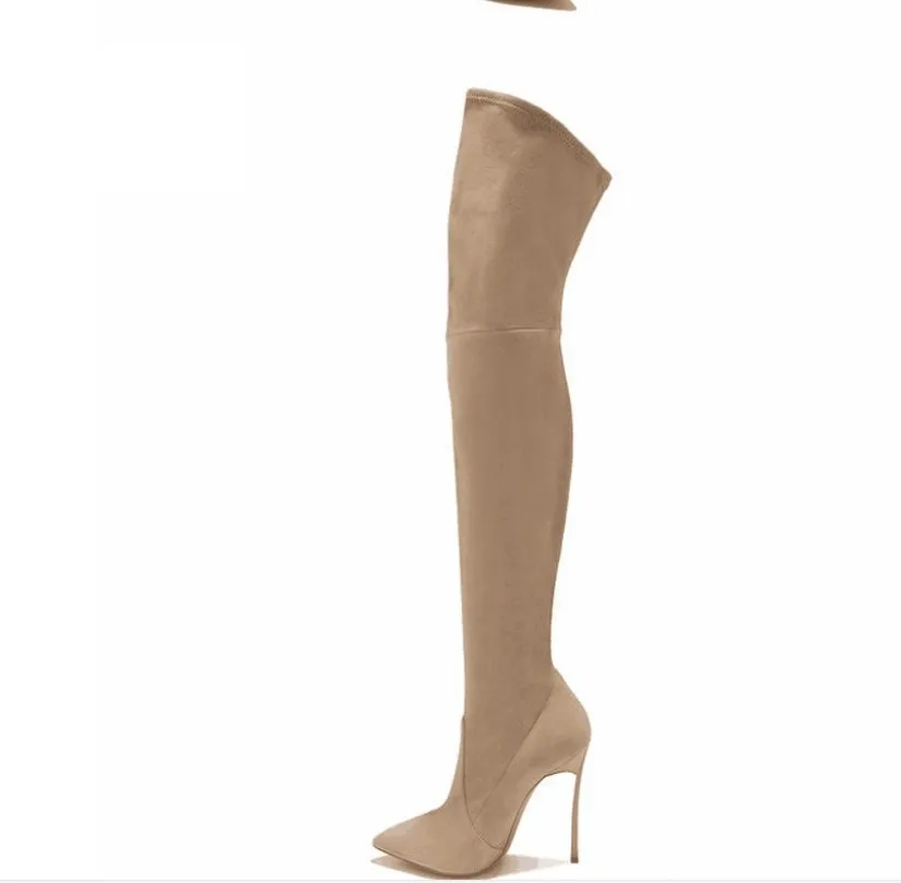 Женские замшевые сапоги выше колена черные длинные из искусственной кожи с