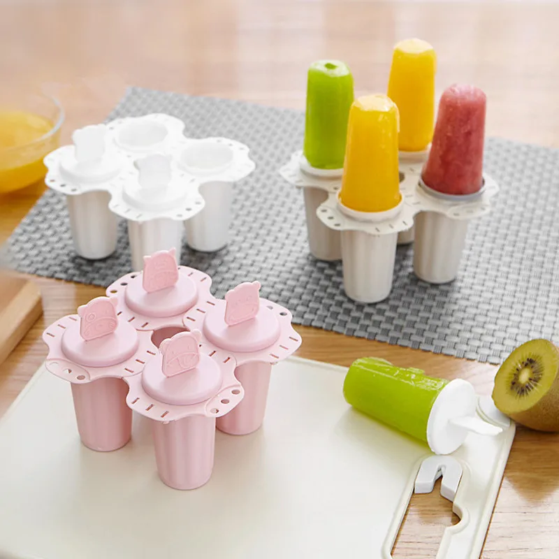 

4 Grids Summer Cartoon Handmade Ice Cream Mold Popsicle Ice-lolly Mould Kitchen DIY Tools