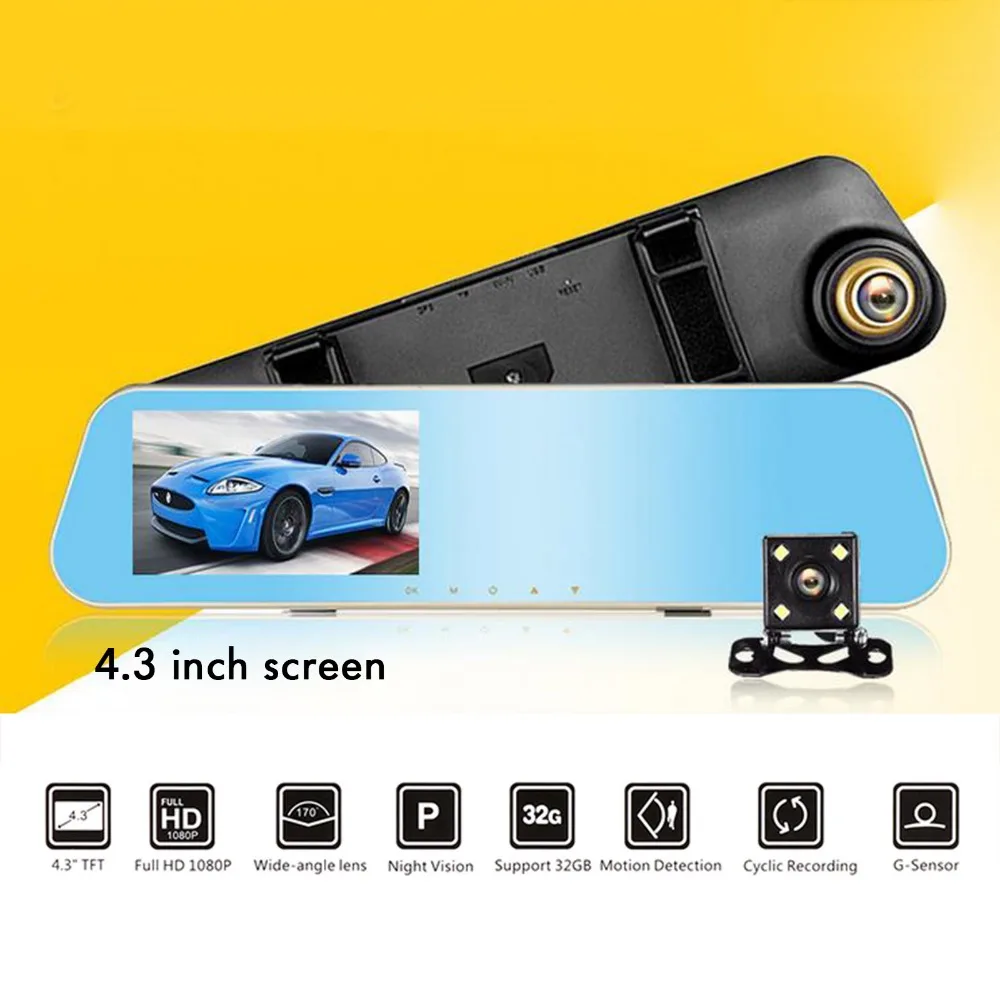 Зеркало видеорегистратор TAIHONGYU Full HD 1080P 4 3 дюйма двойной