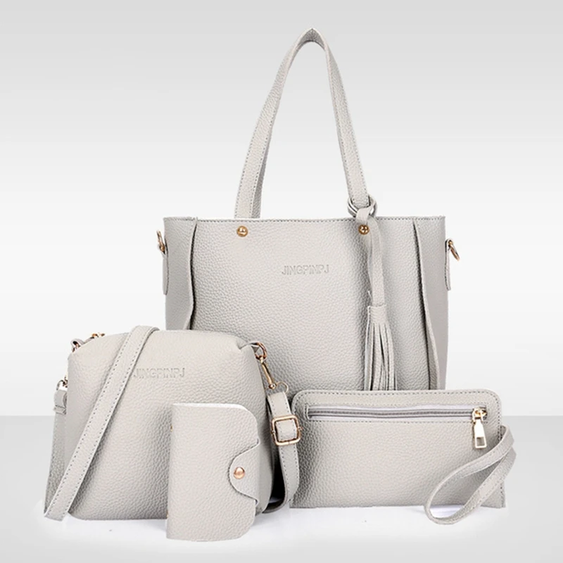 longmiao Women Bag Composite 4pcs Set Top-Handle Tassel Handbag Fashion Shoulder Purse Ladies PU Leather Crossbody | Багаж и сумки