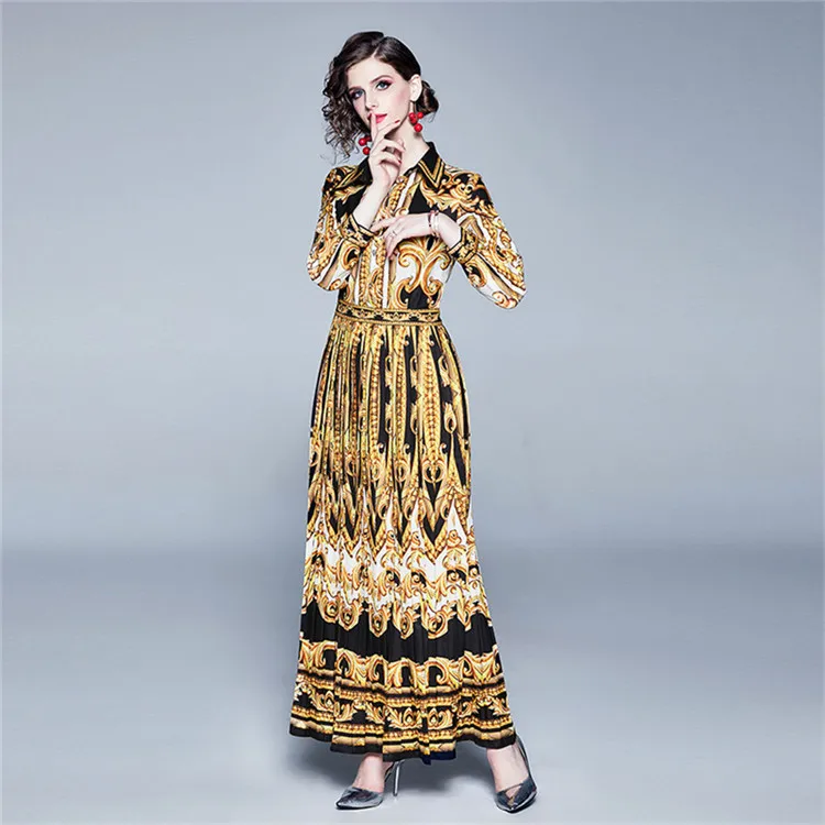 style 2 Подиумные женские платья, высокое качество, роскошный бренд, с принтом, повседневные платья-рубашки, вечерние, длинные, макси платья, весеннее платье, Femme Habille - Цвет: style 2