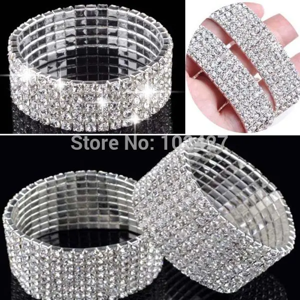 

Fashion Clear 1/2/3/4/5/6 Rows Luxury Crystal Bracelets For Women Silver Color Bracelets & Bangles Femme Bridal Wedding Jewelry