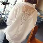 женские туфли-лодочки, блузка, рубашка, модная 2019 Длинные рукава с круглым вырезом топы для женщин Белый выдолбить 5XL плюс Женская размер Женская Одежда блузок D95 30