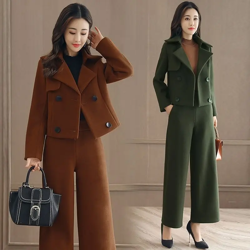 spring/autumn women coat jacket and pants womensets fashion clothing tops trousers european woolen sets 5406 |