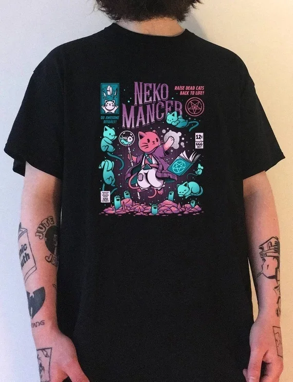 Футболка HAHAYULE Neko Mancer унисекс милая эстетика гранж черная футболка Готическая