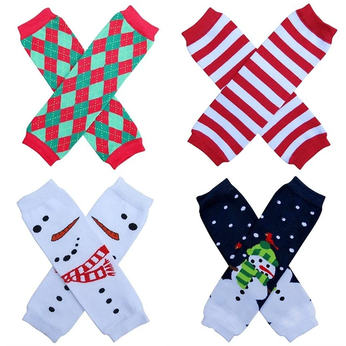 Детские теплые гольфы 4 комплекта Зимние в полоску с рисунком Санты для детей