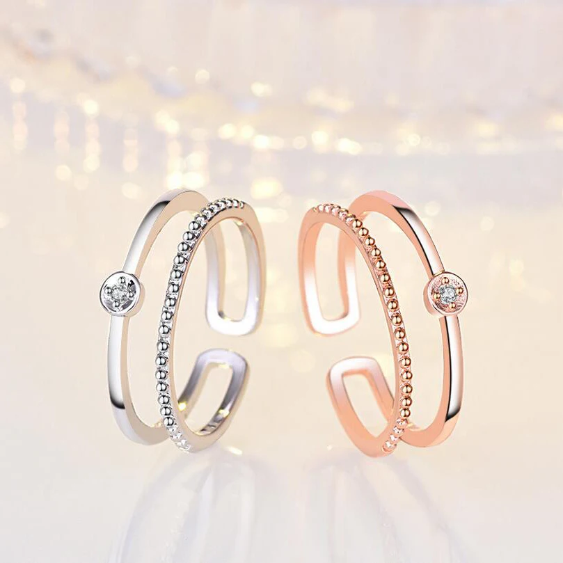 2019 New Rose Gold Double Opening Ring for Women's Crystal Zircon Engagement Rings Fashion Jewelry | Украшения и аксессуары