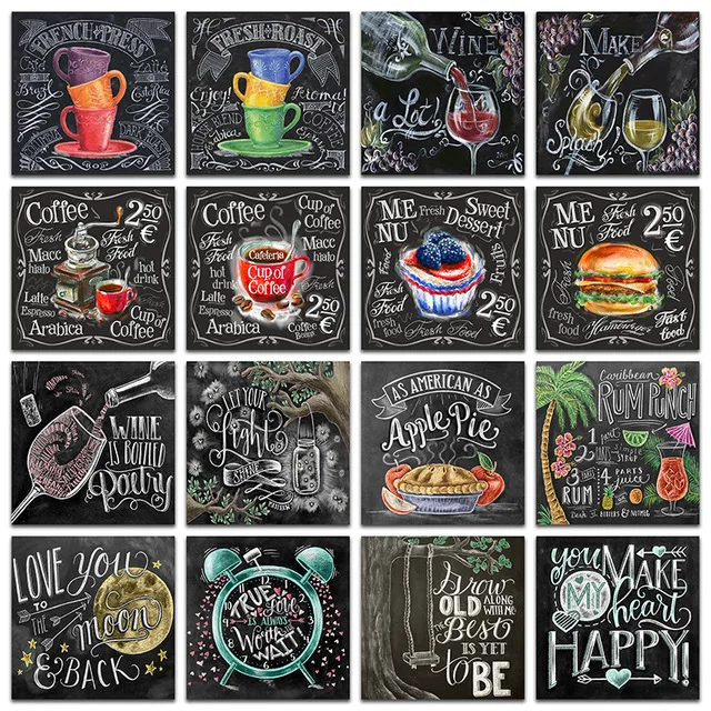 

Full square drill 5d diy diamond painting blackboard painting burger coffee diamond embroidery mosaic decoration gift