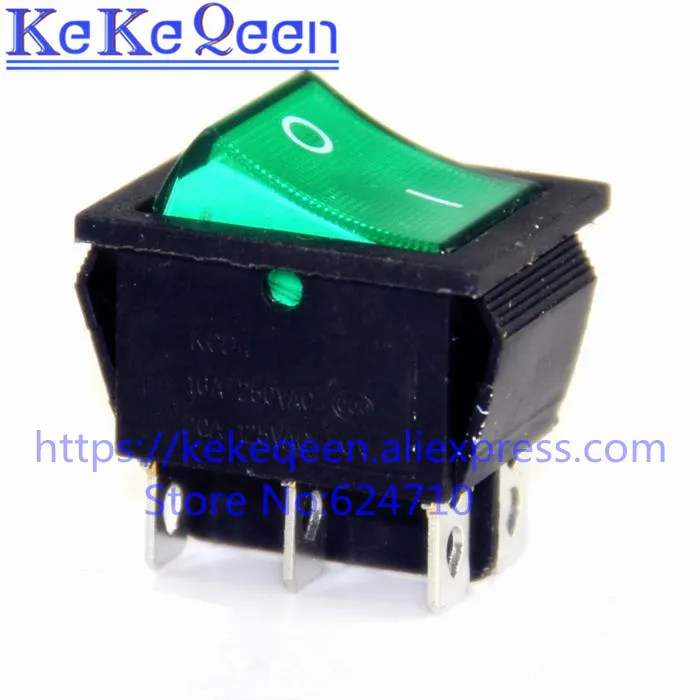 10 шт. KCD4 25x31 мм Переключатель типа большой корабль зеленый 6 Pin 2 положения SPST 16A 250V 20A 125VAC ВКЛ-ВЫКЛ кулисный переключатель с зеленым светом