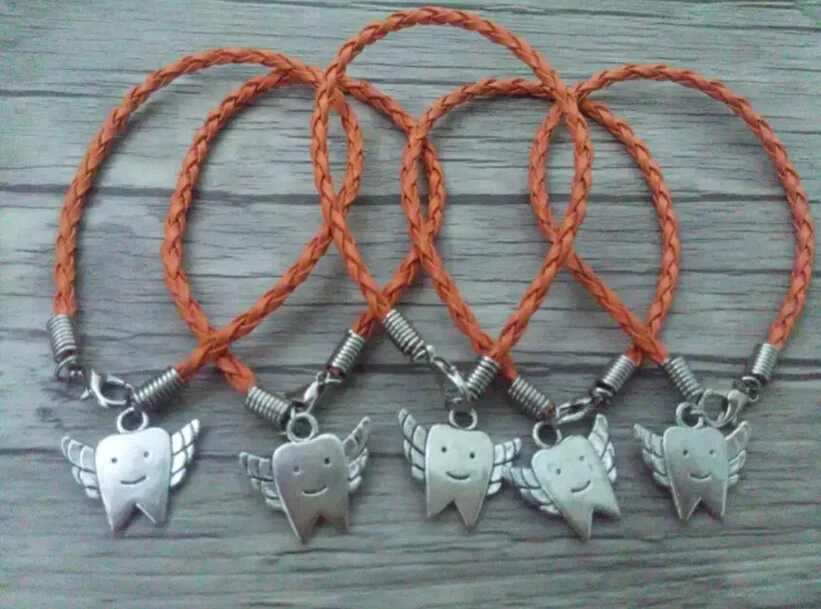 Разноцветные Кожаные плетеные веревки зубы сказочные Подвесные Браслеты DIY и