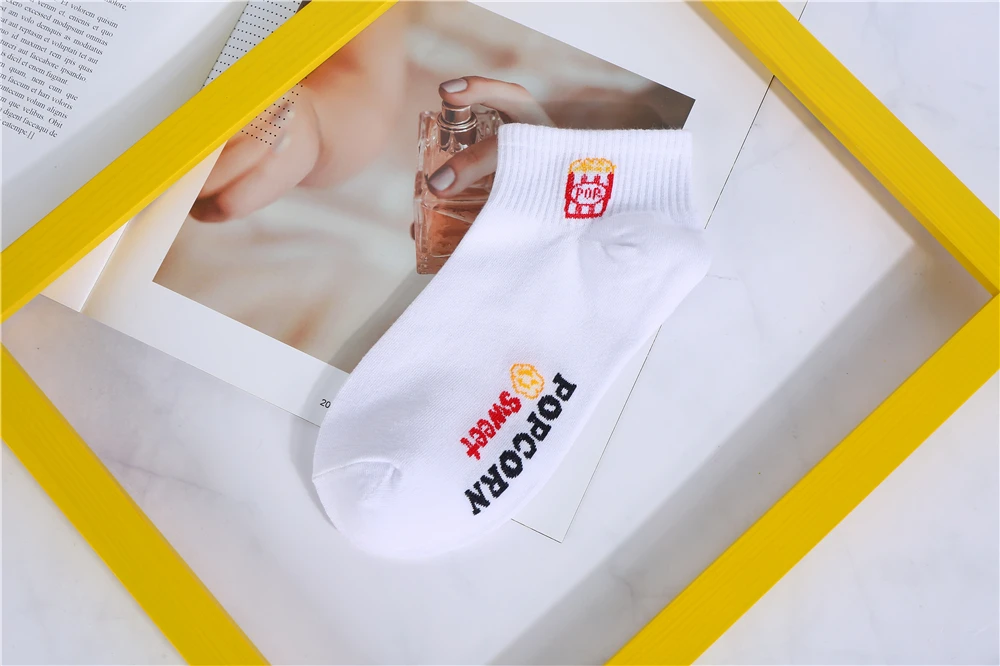 Веселые летние носки с героями мультфильмов для девочек белые kawaii Носки до щиколотки унисекс милые короткие носки для пиццы