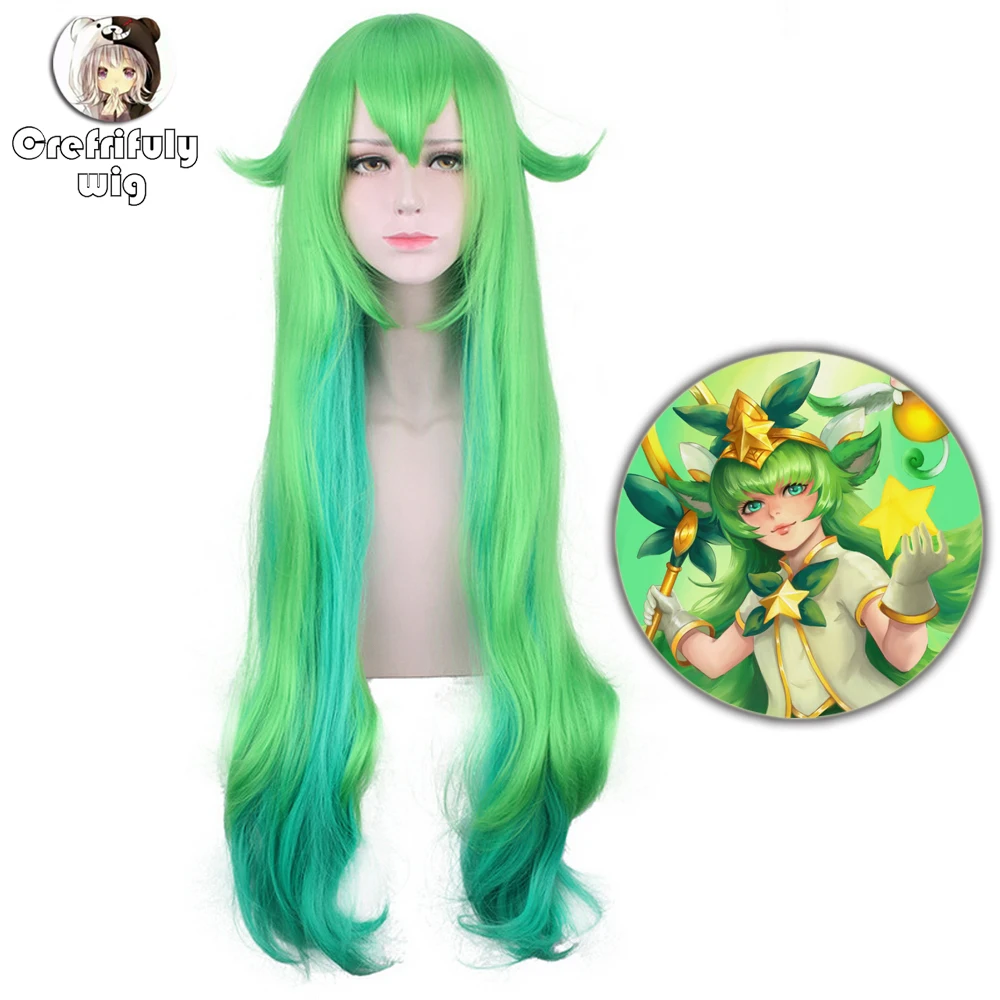Peluca sintética larga y ondulada para Cosplay, pelo para disfraz de LOL Lulu Soraka Star Guardian League of Legends, color verde y azul, 2019, 100cm