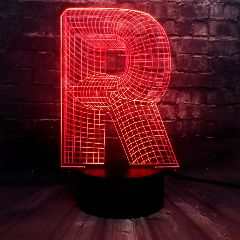 Новинка, 3D освещение, алфавит, буквы R, 7 цветов, сменный стол, светодиодный ночник, USB, сенсорное украшение для дома, ресторана, подарок для ребенка
