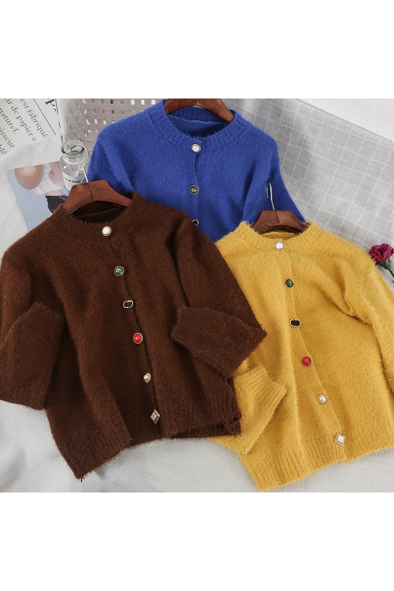 2019 new fashion women's sweater winter loose long-sleeved warm thick mohair knit 2691 |