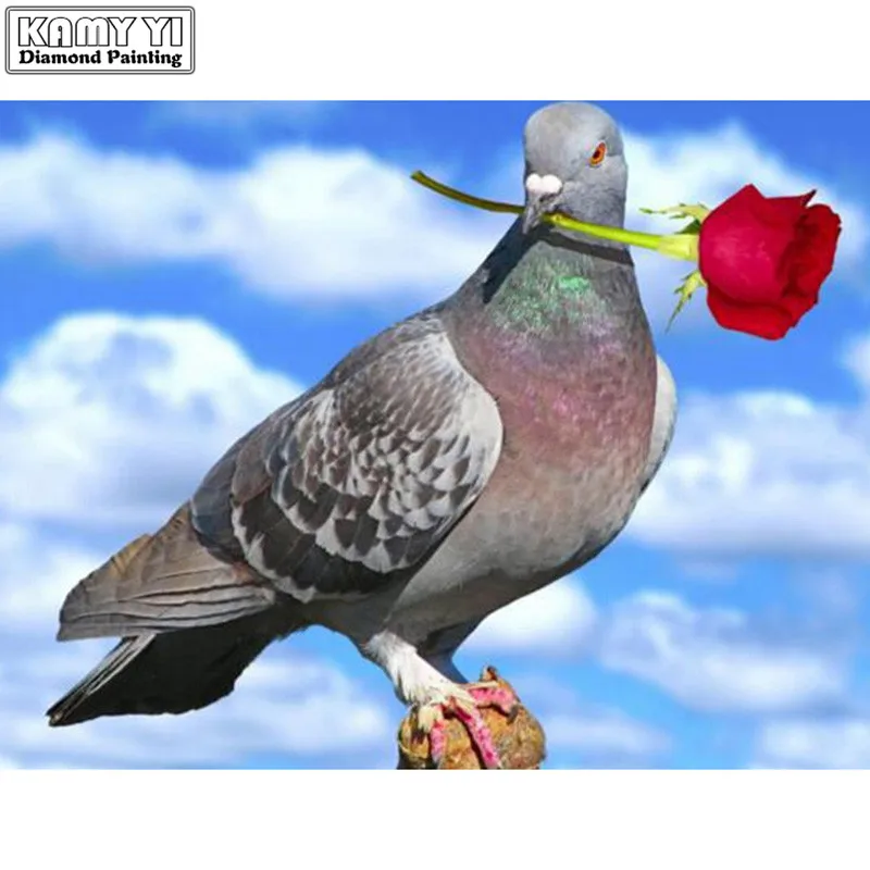 Полный квадрат/круглый 5D DIY Алмазная вышивка голубь с розой - Цена: 3628.15