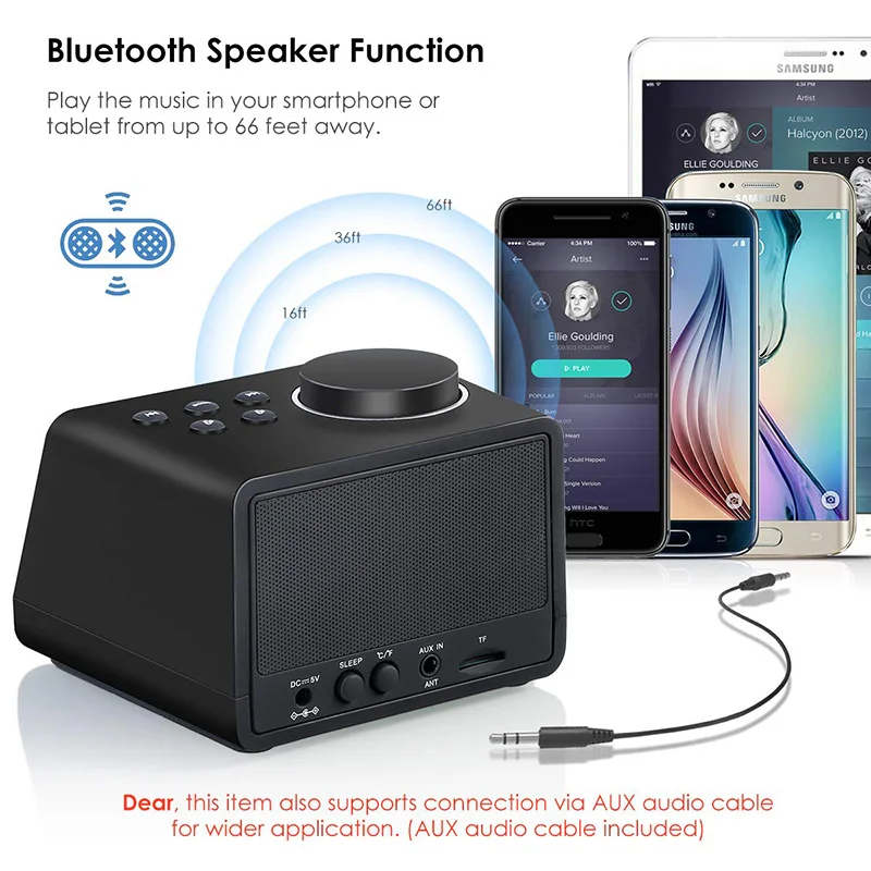 Будильник с usb зарядным устройством Цифровой Радио для спальни FM Bluetooth динамик