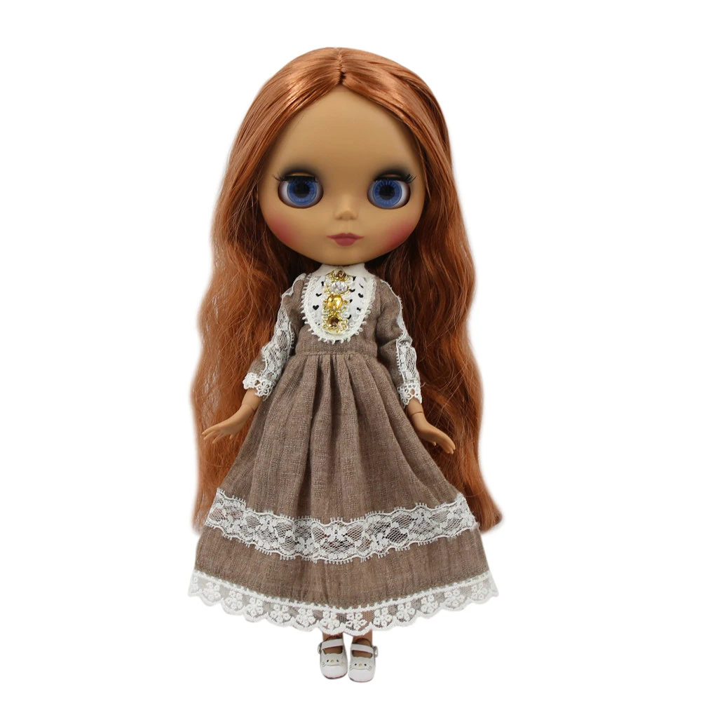 Кукла Blyth 1/6 шарнирная с черным матовым лицом и коричневыми волосами|Куклы| |