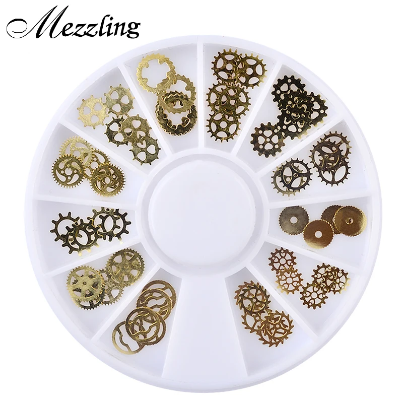 

Mezzling 1 Box Ultra-thin Steam Punk Parts Style Nail Studs 3D Nail Art Decorations Wheel Metal Manicure DIY Nail Tips Art