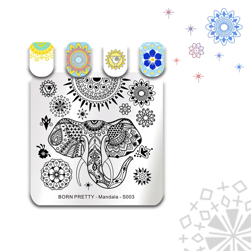 Mandala-S003 BORN PRETTY пластины для штамповки ногтей из нержавеющей стали цветочный точечный квадратный маникюр Дизайн Ногтей изображение Шаблон Серия «Мандала» дизайн - Цвет: Mandala-S003
