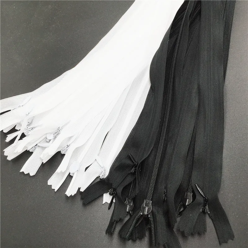 20pcs/lot white black Invisible zipper 25/40/50/60cm Back cushion Skirt Hidden 3# Nylon Zipper for sewing/Garment accessory DI images - 1