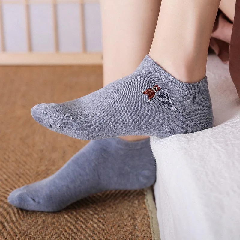Повседневные цветные женские невидимые носки дышащие носки-башмачки с вышитым