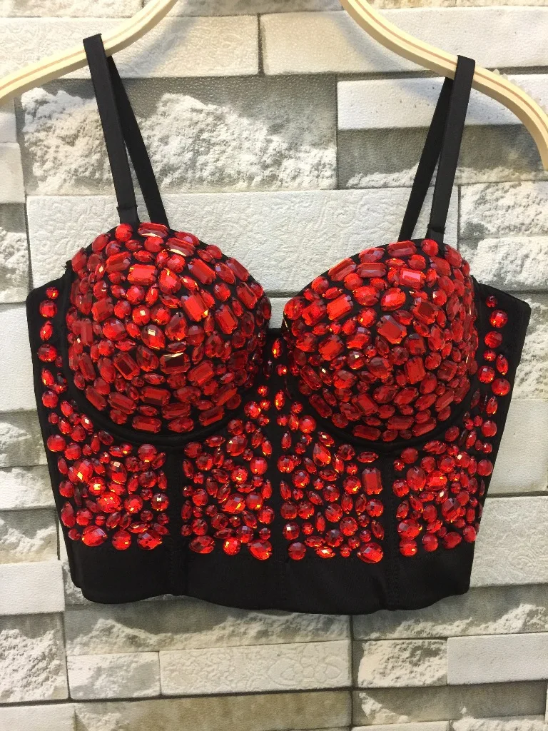 Ручной работы из бисера Gaga Стразы бюстье жемчуг Push Up ночной клуб Bralette Для женщин
