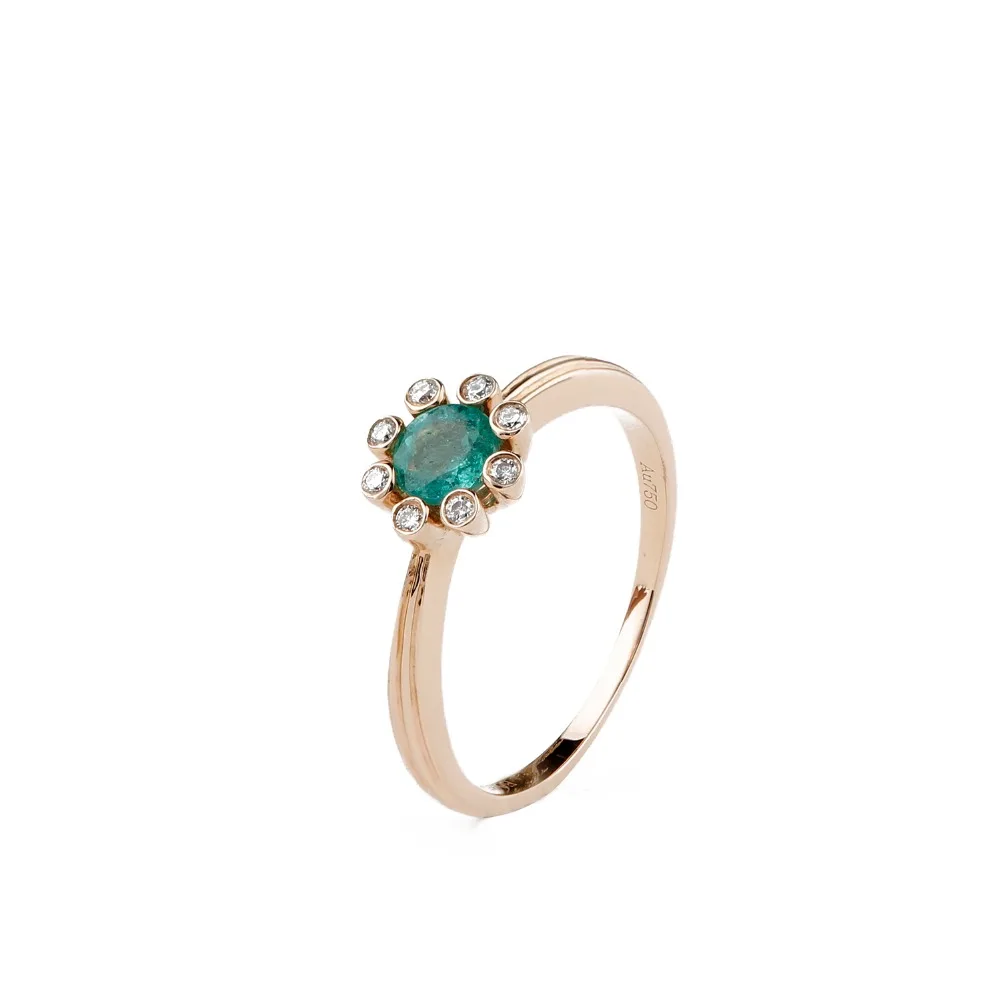 

LASAMERO 0.35CT Round Cut Natural Emerald Diamond Accents Art Deco Floral Style 18k Rose Gold Engagement Wedding Ring