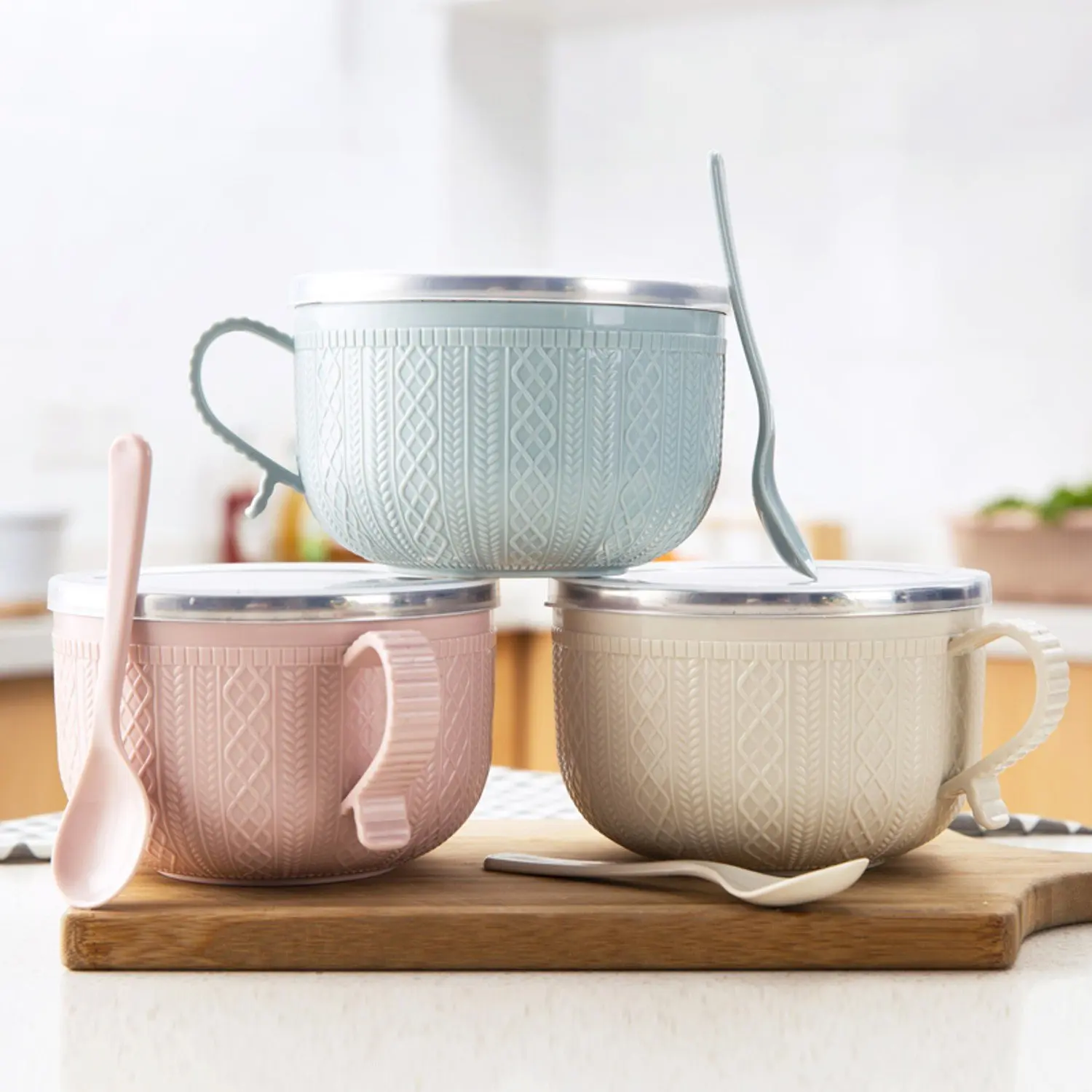 Креативная большая миска из нержавеющей стали с ручкой контейнер для еды чаши