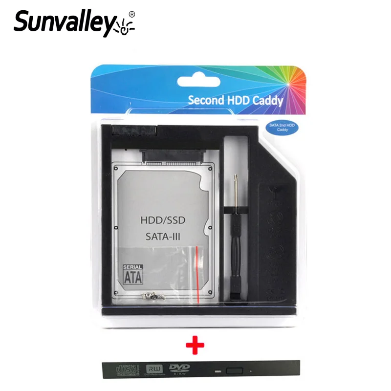 Sunvalley брендовый 9 мм пластиковый 2 й HDD Caddy SATA 3 0 чехол для SSD ноутбука 9/9 5 DVD/CD ROM Optibay с