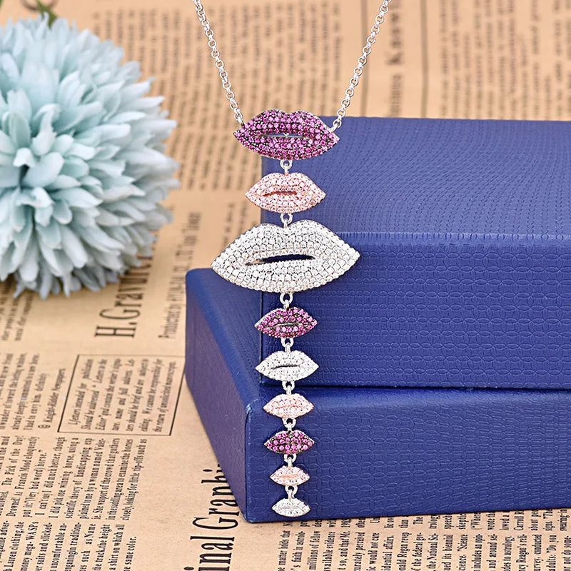 Женское Ожерелье с кисточками модный для вечеринок цирконием сексуальный рот