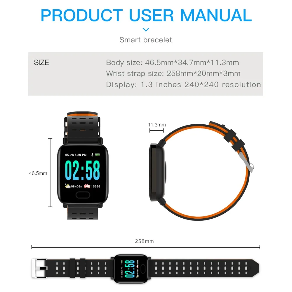 A6 Смарт часы кровяное давление для мужчин с монитором сердечного ритма