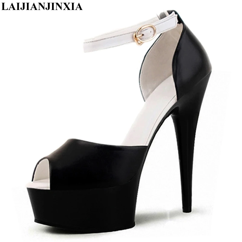 

LAIJIANJINXIA New Sexy 15 CM High-Heeled Sandals Nightclub Women Sandal Pole Dancing Shoes Model buckle strap Women's Shoes